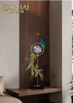 Maison Couture - Tượng Đồng Khổng Tước Hoàng Gia Majestic Aurelia Paon – Brass & Cristalleries Sculpture 20x10x54-CẬU HAI HOME DECOR