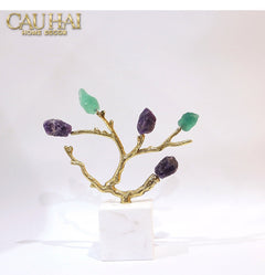 Maison Couture - Tượng Đồng Nhánh Cây Đá Thạch Anh Amethyst Aventurine Tree of Fortune 25x8x26-CẬU HAI HOME DECOR
