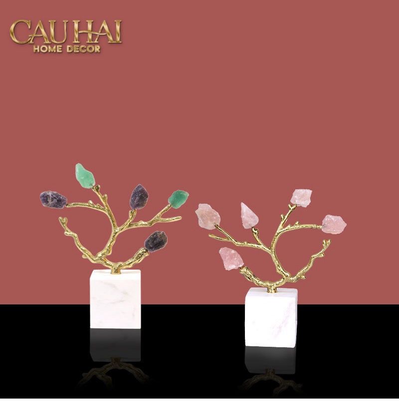 Maison Couture - Tượng Đồng Nhánh Cây Đá Thạch Anh Amethyst Aventurine Tree of Fortune 25x8x26-CẬU HAI HOME DECOR