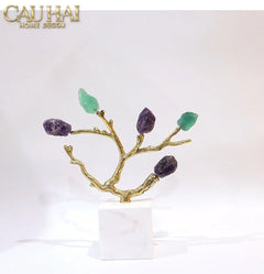 Maison Couture - Tượng Đồng Nhánh Cây Đá Thạch Anh Amethyst Aventurine Tree of Fortune 25x8x26-CẬU HAI HOME DECOR