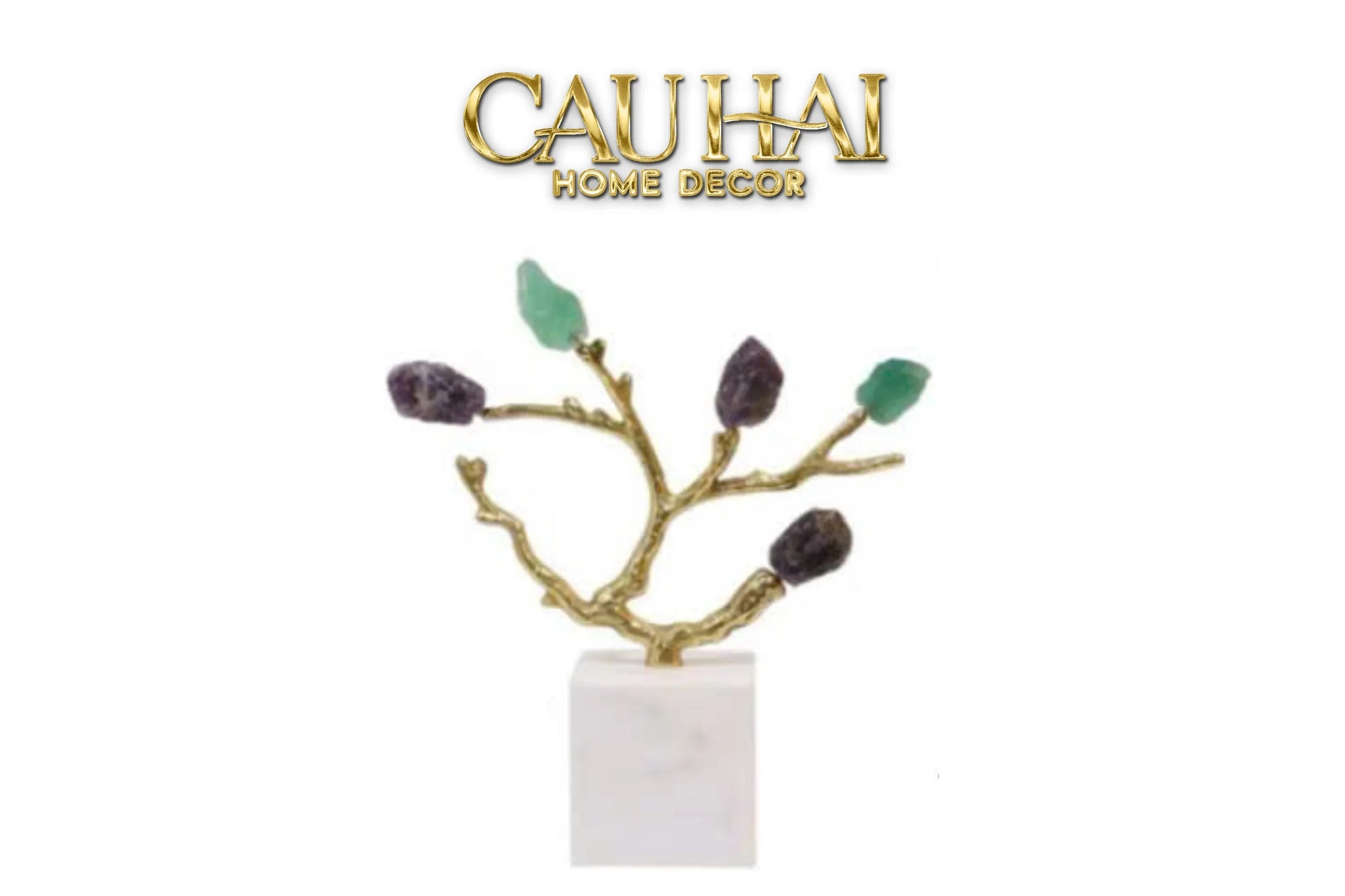 Maison Couture - Tượng Đồng Nhánh Cây Đá Thạch Anh Amethyst Aventurine Tree of Fortune 25x8x26-CẬU HAI HOME DECOR