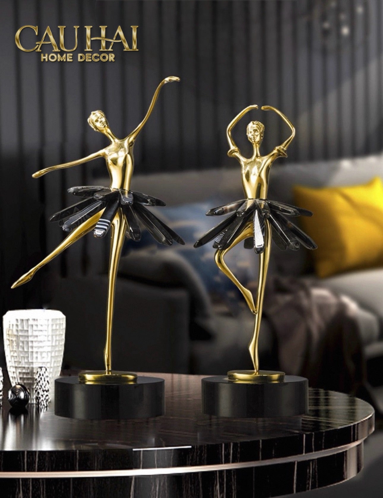 Maison Couture - Tượng Đồng Pha Lê Cô Gái Ballet Golden Ballerina Continental 10x30-CẬU HAI HOME DECOR