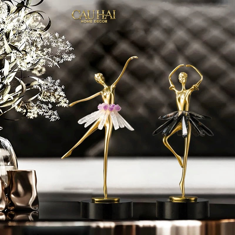 Maison Couture - Tượng Đồng Pha Lê Cô Gái Ballet Golden Ballerina Continental 10x30-CẬU HAI HOME DECOR