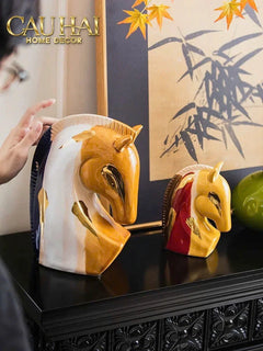 Maison Couture - Tượng Gốm Đầu Ngựa Equine Silhouette Sculpture Layered Painting Glazing H18/H28-CẬU HAI HOME DECOR