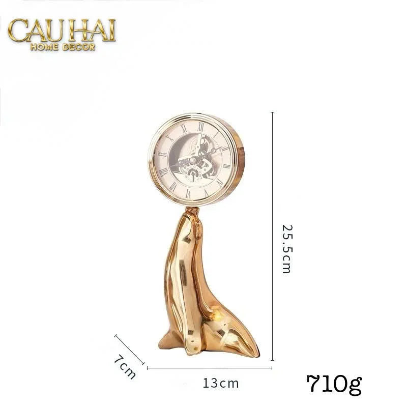 Maison Couture - Tượng Hải Cẩu Nâng Đồng Hồ Golden Guardian Seal TimeKeeper H25.5-CẬU HAI HOME DECOR