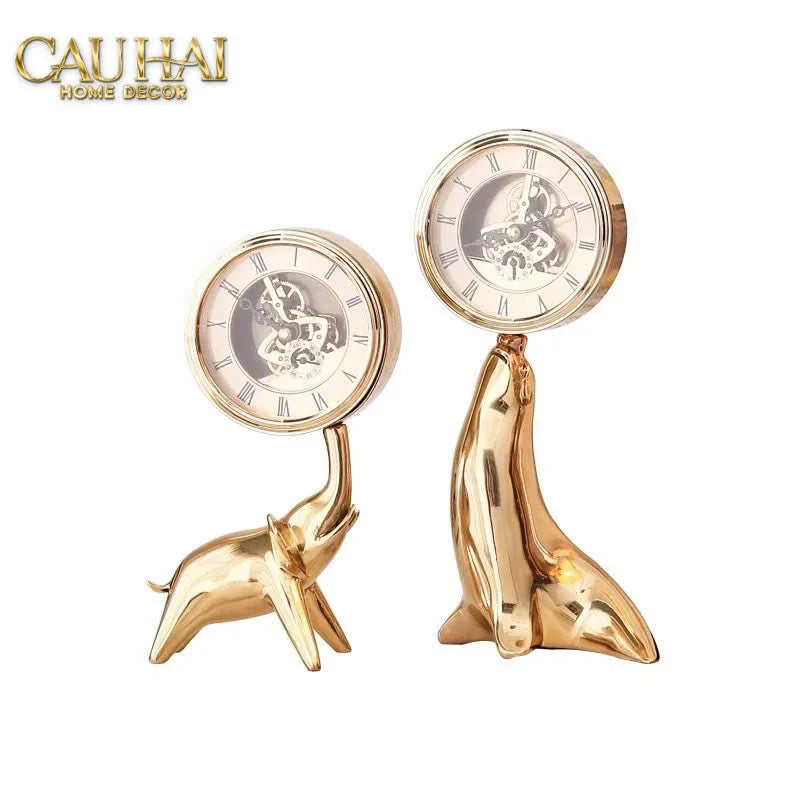 Maison Couture - Tượng Hải Cẩu Nâng Đồng Hồ Golden Guardian Seal TimeKeeper H25.5-CẬU HAI HOME DECOR