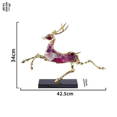 Maison Couture - Tượng Hươu Chạy Bằng Đồng Đá Thạch Anh Tím Amethyst Bolting Elk 42.5x34-CẬU HAI HOME DECOR