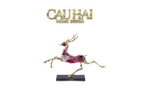 Maison Couture - Tượng Hươu Chạy Bằng Đồng Đá Thạch Anh Tím Amethyst Bolting Elk 42.5x34-CẬU HAI HOME DECOR