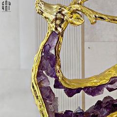Maison Couture - Tượng Hươu Đồng Brasson Amethyst Jewelry Celestial Elk 21x30'-CẬU HAI HOME DECOR