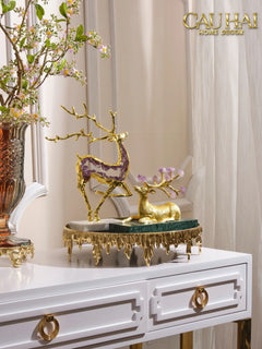 Maison Couture - Tượng Hươu Đồng Brasson Amethyst Jewelry Celestial Elk 21x30'-CẬU HAI HOME DECOR