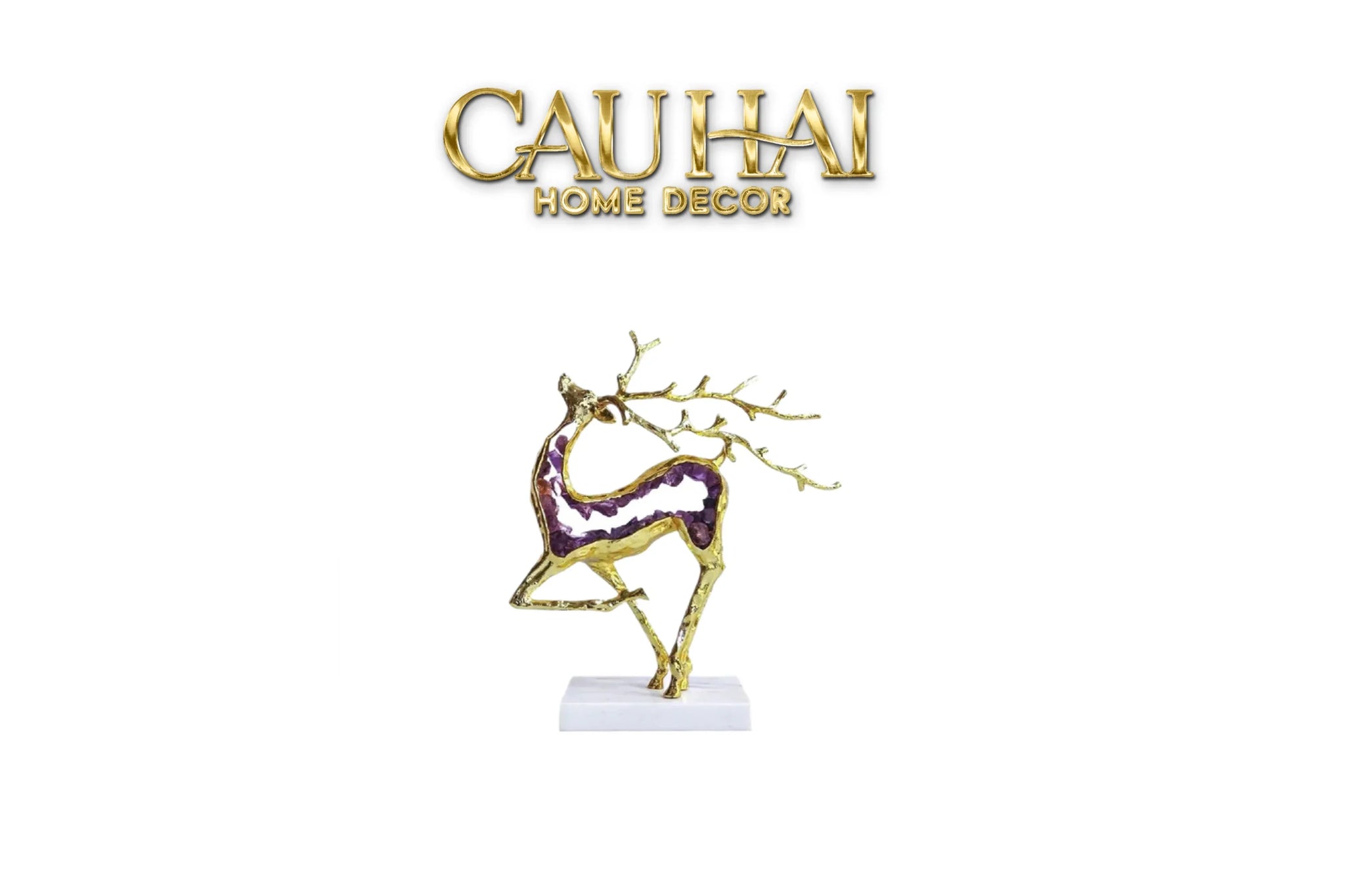Maison Couture - Tượng Hươu Đồng Brasson Amethyst Jewelry Celestial Elk 21x30'-CẬU HAI HOME DECOR
