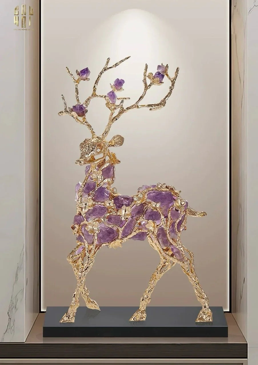 Maison Couture - Tượng Hươu Đồng Đá Thạch Anh Tím Sentinel Prima Gemstones Antler - H44x26-CẬU HAI HOME DECOR