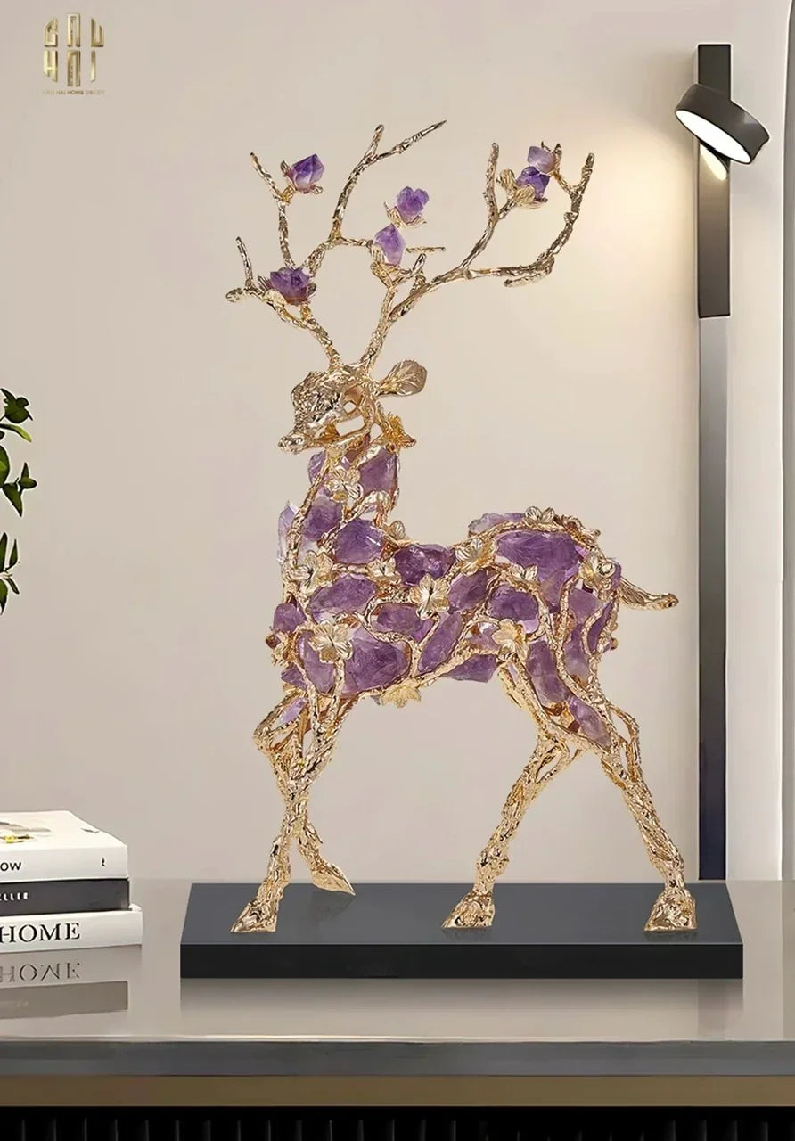 Maison Couture - Tượng Hươu Đồng Đá Thạch Anh Tím Sentinel Prima Gemstones Antler - H44x26-CẬU HAI HOME DECOR
