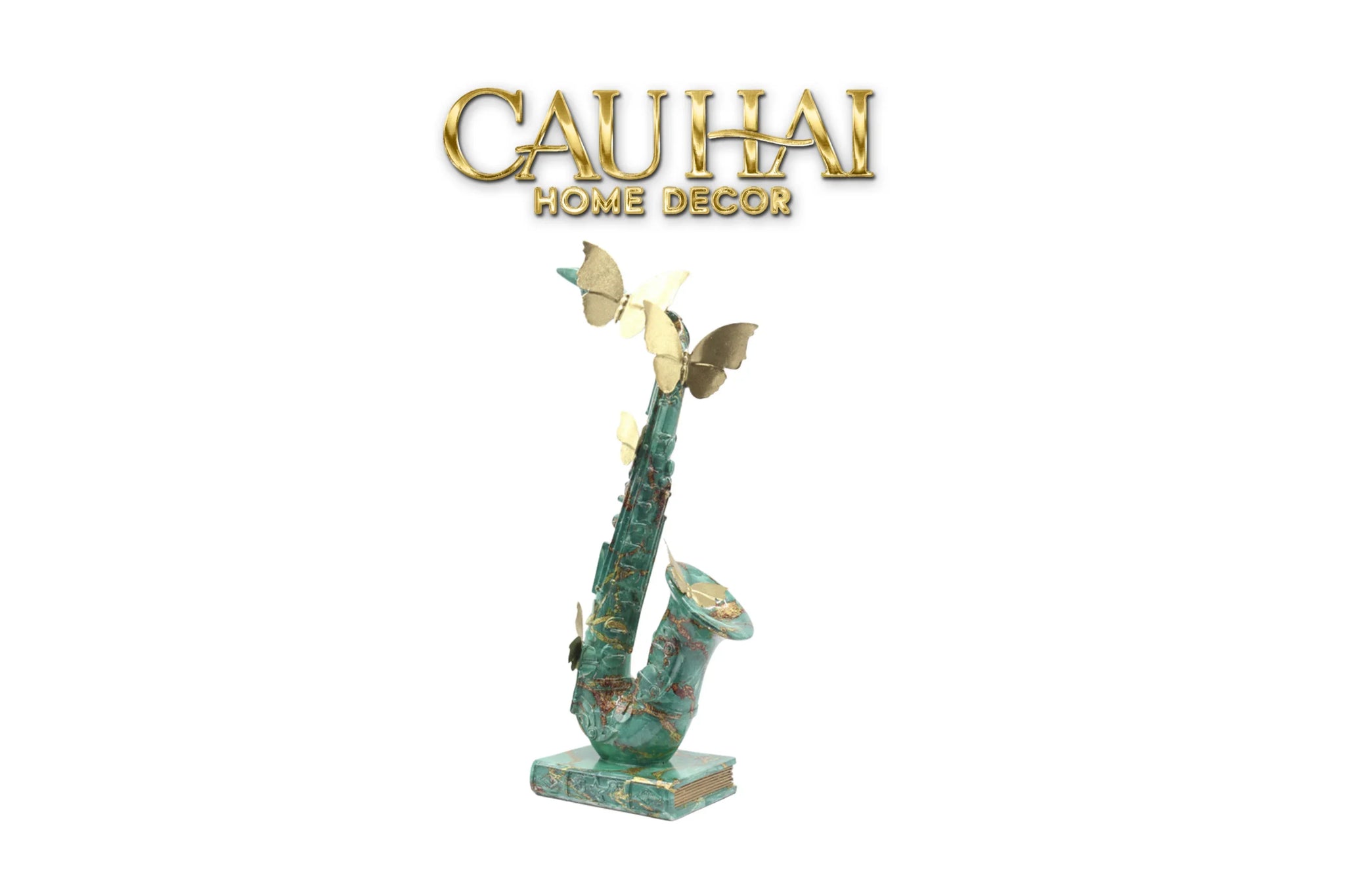 Maison Couture - Tượng Kèn Saxo Verdigris Wings Serenade H43-CẬU HAI HOME DECOR