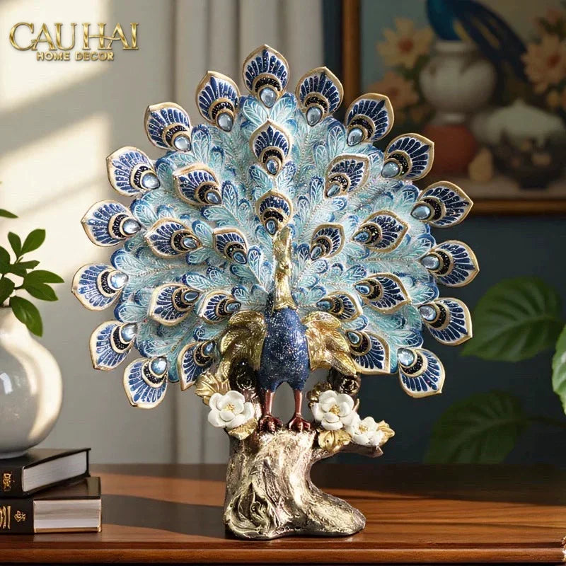 Maison Couture - Tượng Khổng Tước Paon Céleste Bleu Ciel - Empress Fan H33-CẬU HAI HOME DECOR