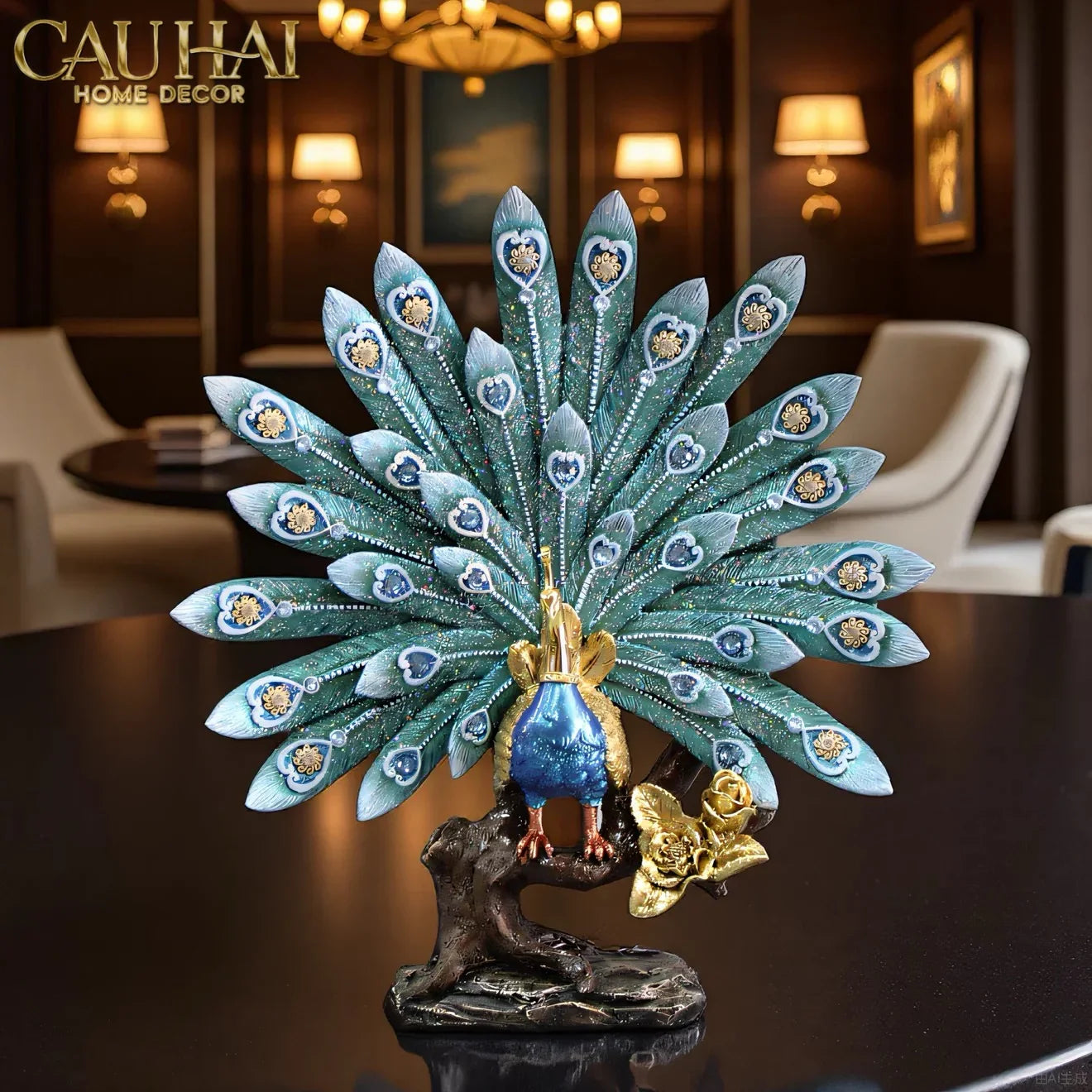 Maison Couture - Tượng Khổng Tước Royal Paon Plumage - Empress Fan 29x31 cm-CẬU HAI HOME DECOR