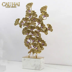 Maison Couture - Tượng Lá Ngân Hạnh Bằng Đồng - Đá Thạch Anh Tím Grandeur Brasson Ginkgo Amethyst 35x60-CẬU HAI HOME DECOR