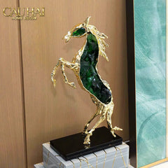 Maison Couture - Tượng Ngựa Bằng Đồng Đá Flotite Green - Brasson Équestre Cheval Émeraude 20x40-CẬU HAI HOME DECOR