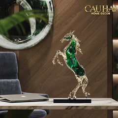 Maison Couture - Tượng Ngựa Bằng Đồng Đá Flotite Green - Brasson Équestre Cheval Émeraude 20x40-CẬU HAI HOME DECOR