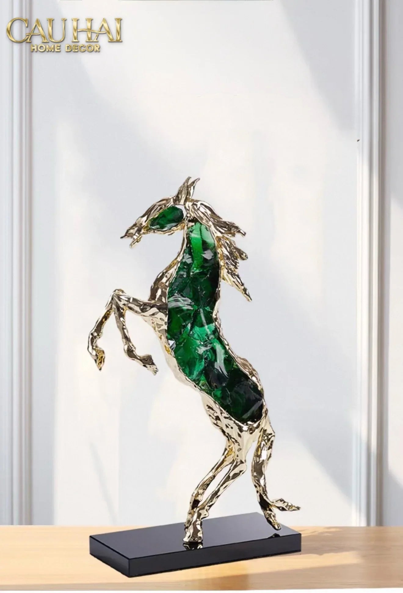 Maison Couture - Tượng Ngựa Bằng Đồng Đá Flotite Green - Brasson Équestre Cheval Émeraude 20x40-CẬU HAI HOME DECOR