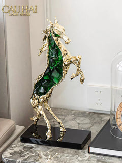 Maison Couture - Tượng Ngựa Bằng Đồng Đá Flotite Green - Brasson Équestre Cheval Émeraude 20x40-CẬU HAI HOME DECOR