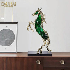 Maison Couture - Tượng Ngựa Bằng Đồng Đá Flotite Green - Brasson Équestre Cheval Émeraude 20x40-CẬU HAI HOME DECOR