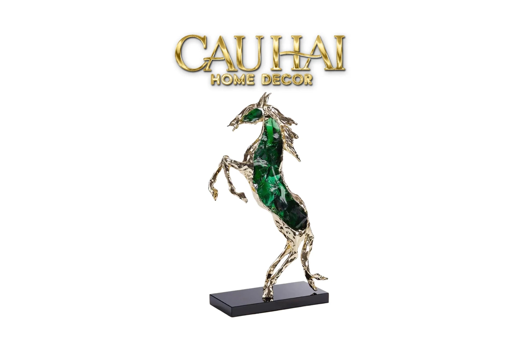 Maison Couture - Tượng Ngựa Bằng Đồng Đá Flotite Green - Brasson Équestre Cheval Émeraude 20x40-CẬU HAI HOME DECOR