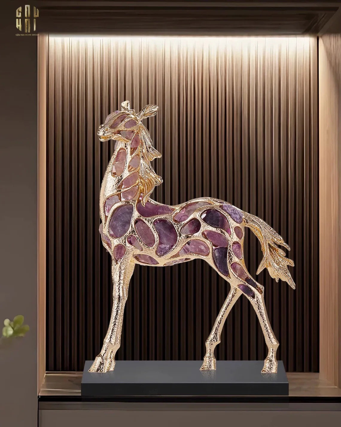 Maison Couture - Tượng Ngựa Đồng Đá Thạch Anh Tím - Thiên Mã Sentinel Prime Améthyste Stallion Équestre - 10x26x37-CẬU HAI HOME DECOR