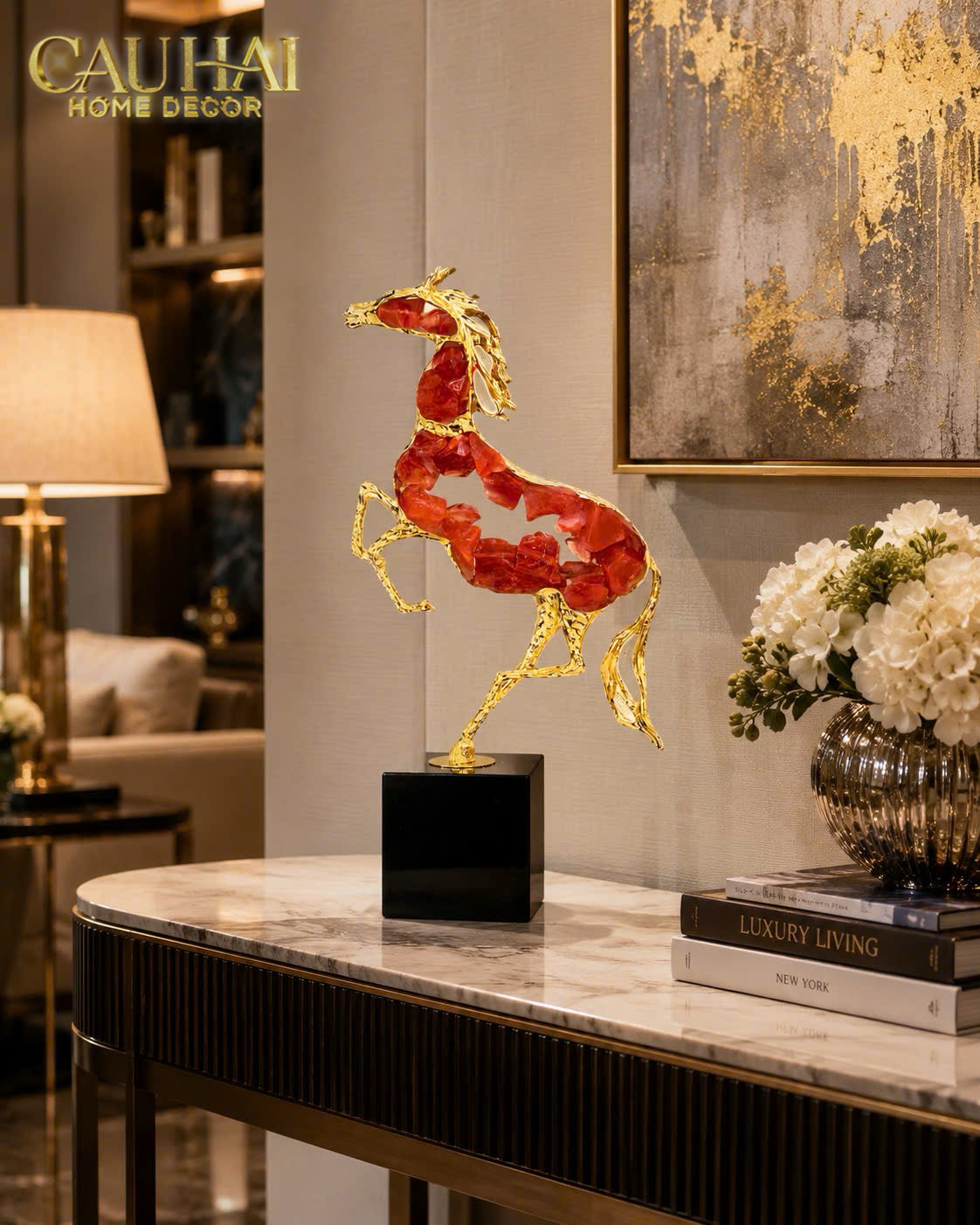 Maison Couture - Tượng Ngựa Đồng Quartz Rouge Impérial Équestre Cheval H41-Tượng Trang Trí-CẬU HAI HOME DECOR-CẬU HAI HOME DECOR