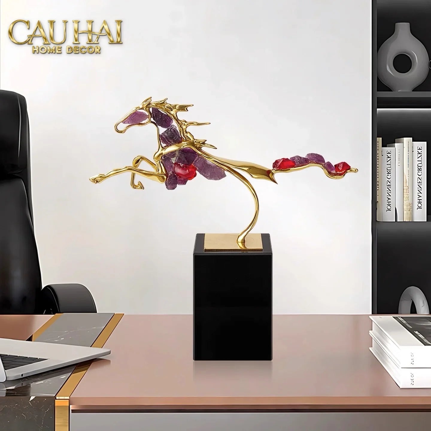 Maison Couture - Tượng Ngựa Đồng Thạch Anh Tím Améthyste Aurélion Ascendant Stallion H35-CẬU HAI HOME DECOR