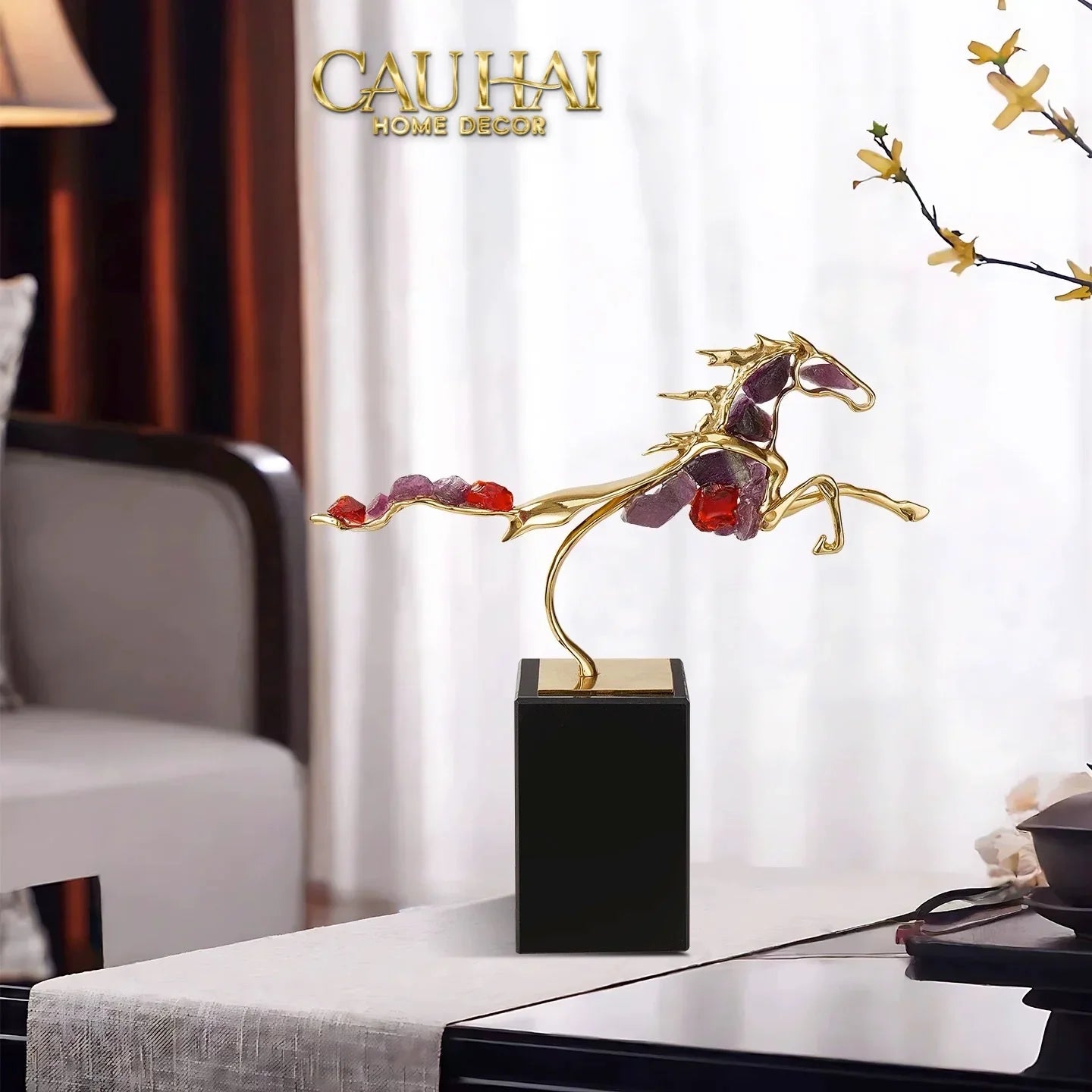 Maison Couture - Tượng Ngựa Đồng Thạch Anh Tím Améthyste Aurélion Ascendant Stallion H35-CẬU HAI HOME DECOR