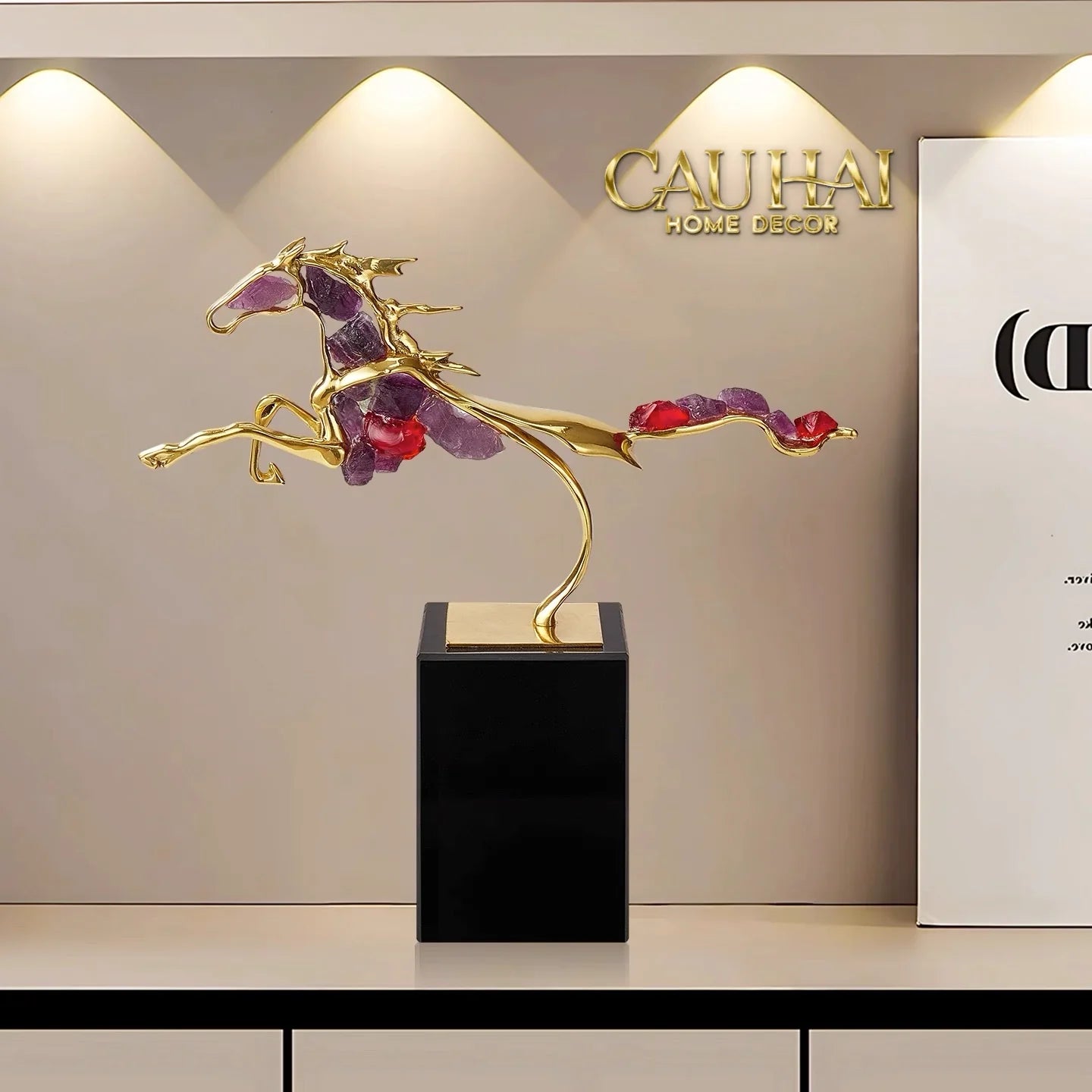 Maison Couture - Tượng Ngựa Đồng Thạch Anh Tím Améthyste Aurélion Ascendant Stallion H35-CẬU HAI HOME DECOR