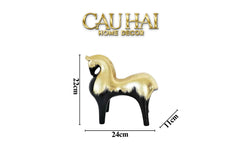 Maison Couture - Tượng Ngựa Gốm Mun Mài Dát Vàng Noir Laqué Feuille d’Or Tang Horse H24/H36-CẬU HAI HOME DECOR