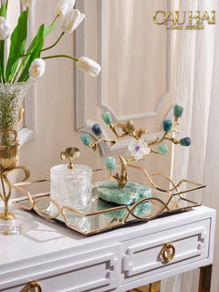 Maison Couture - Tượng Nhân Sâm Bằng Đồng Đá Thạch Anh Xanh - Brasson Aventurine Quartz - Root Of Eternity 9x30x27-CẬU HAI HOME DECOR