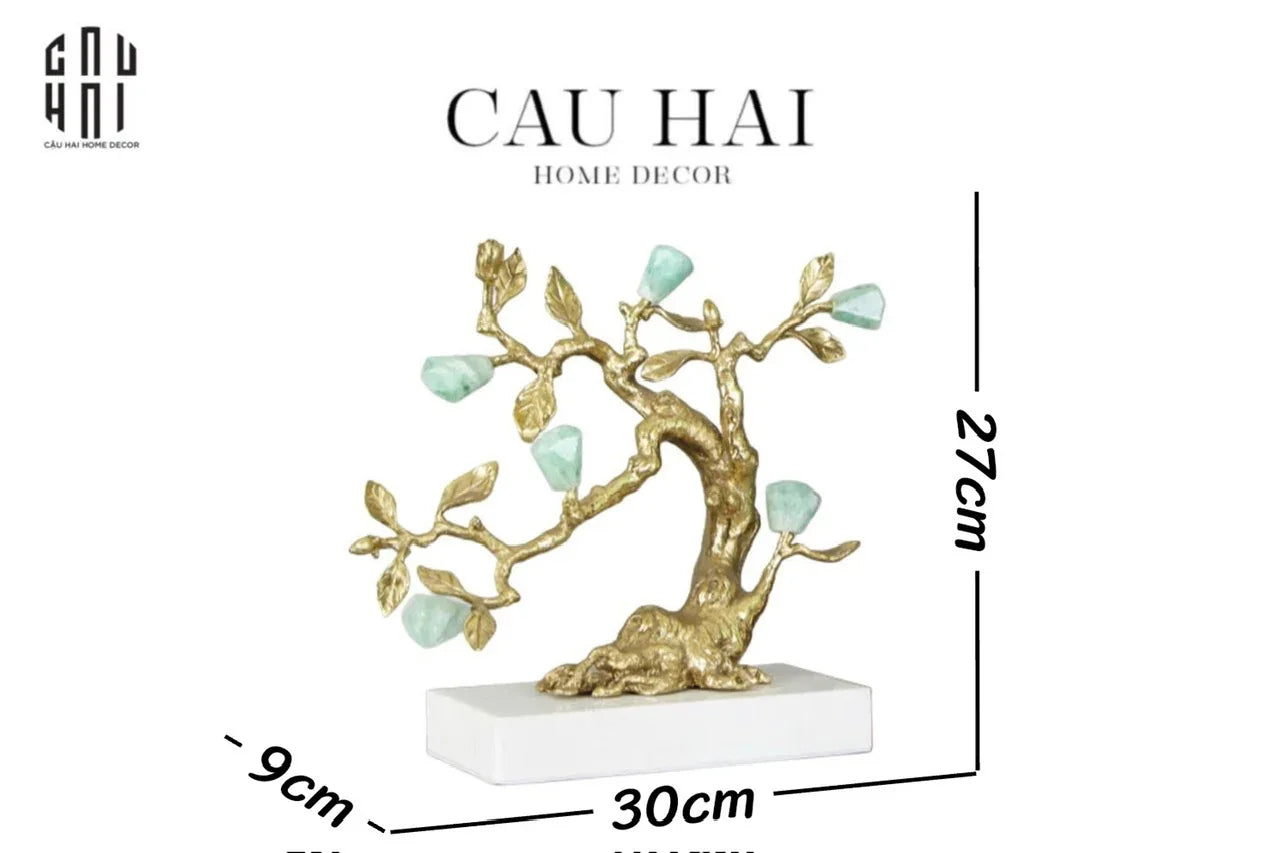 Maison Couture - Tượng Nhân Sâm Bằng Đồng Đá Thạch Anh Xanh - Brasson Aventurine Quartz - Root Of Eternity 9x30x27-CẬU HAI HOME DECOR