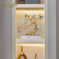 Maison Couture - Tượng Nhân Sâm Bằng Đồng Đá Thạch Anh Xanh - Brasson Aventurine Quartz - Root Of Eternity 9x30x27-CẬU HAI HOME DECOR