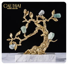 Maison Couture - Tượng Nhân Sâm Bằng Đồng Đá Thạch Anh Xanh - Brasson Aventurine Quartz - Root Of Eternity 9x30x27-CẬU HAI HOME DECOR