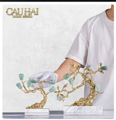 Maison Couture - Tượng Nhân Sâm Bằng Đồng Đá Thạch Anh Xanh - Brasson Aventurine Quartz - Root Of Eternity 9x30x27-CẬU HAI HOME DECOR