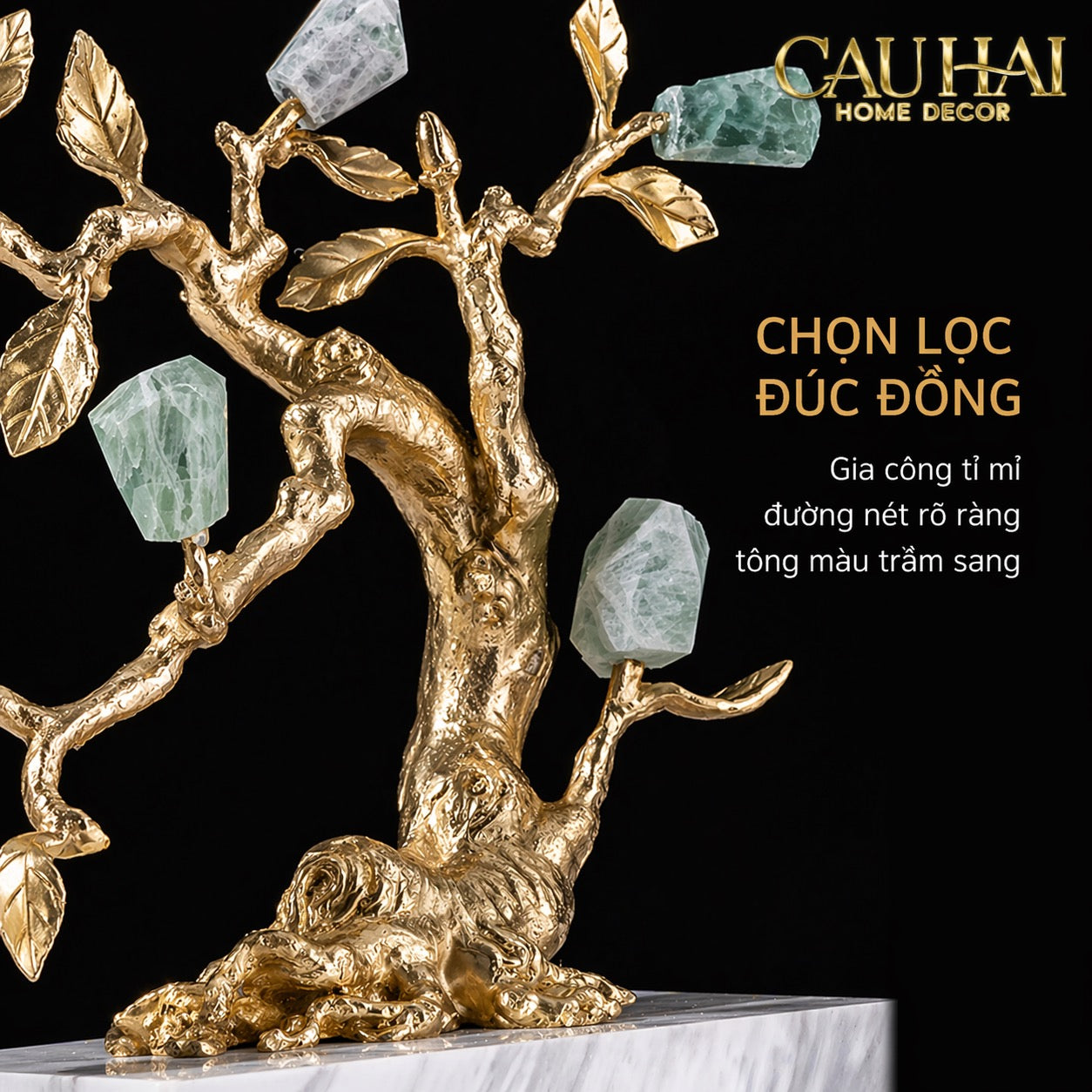 Maison Couture - Tượng Nhân Sâm Bằng Đồng Đá Thạch Anh Xanh - Brasson Aventurine Quartz - Root Of Eternity 9x30x27-CẬU HAI HOME DECOR