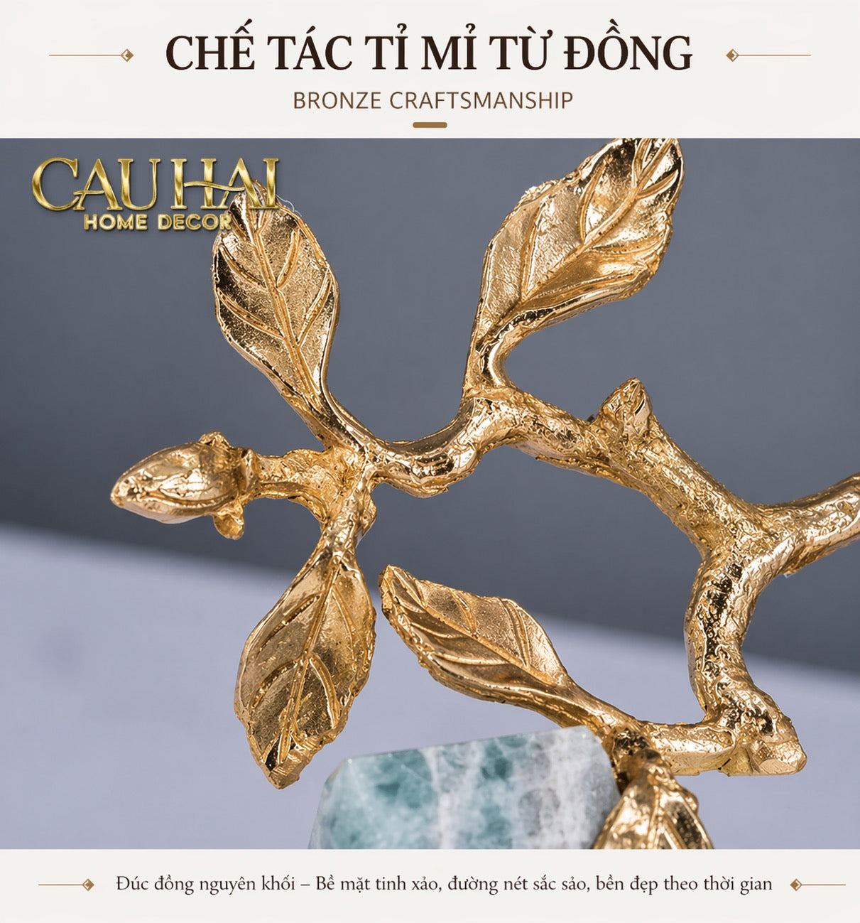 Maison Couture - Tượng Nhân Sâm Bằng Đồng Đá Thạch Anh Xanh - Brasson Aventurine Quartz - Root Of Eternity 9x30x27-CẬU HAI HOME DECOR