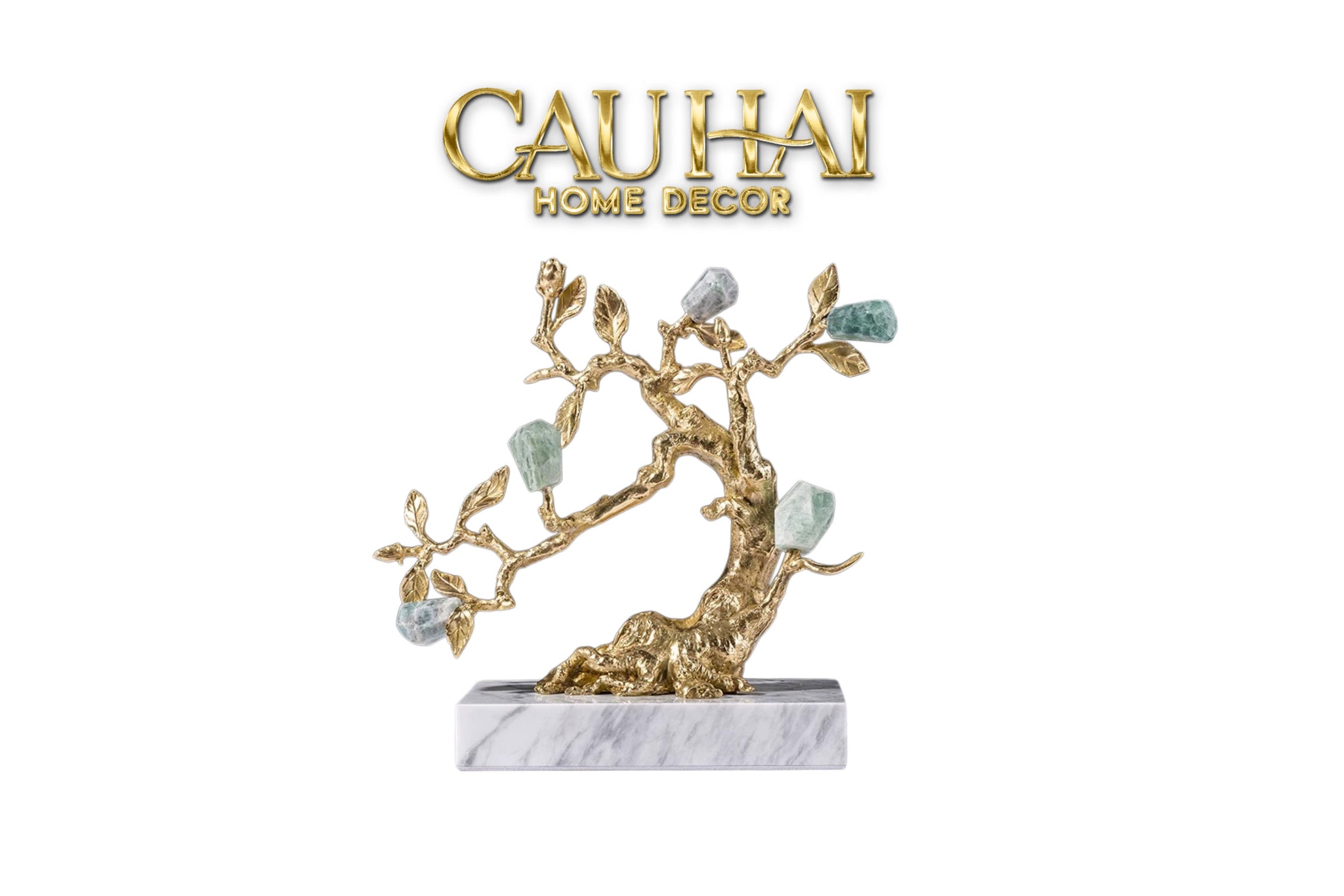 Maison Couture - Tượng Nhân Sâm Bằng Đồng Đá Thạch Anh Xanh - Brasson Aventurine Quartz - Root Of Eternity 9x30x27-CẬU HAI HOME DECOR