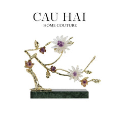 Maison Couture - Tượng Nhánh Cây Bằng Đồng Đá Thạch Anh Trắng White Quartz Harmony Amethyst Blooming 25x40-CẬU HAI HOME DECOR