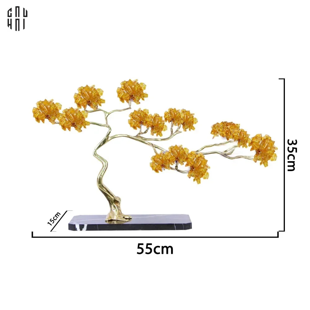 Maison Couture - Tượng Nhánh Cây Bonsai Thân Đồng Đá Pha Lê Vàng Lux Zen "Tree Of Light" 15x55x35-CẬU HAI HOME DECOR