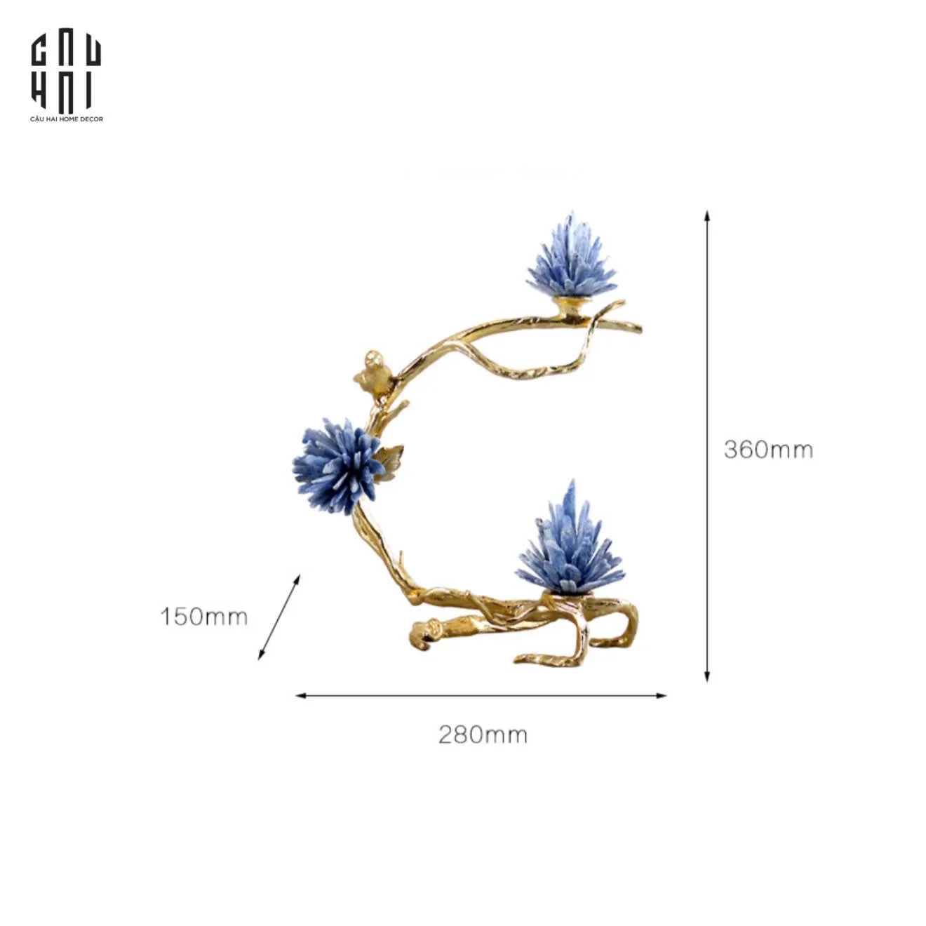 Maison Couture - Tượng Nhánh Cây Cánh Cung Bằng Đồng Đá Thạch Anh Blue Quartz 15x28x36-CẬU HAI HOME DECOR