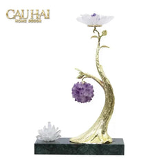 Maison Couture - Tượng Nhánh Cây Đồng & Đá Thạch Anh Tím Amethyst Orb Brasson Hanging Tree 25x39-CẬU HAI HOME DECOR