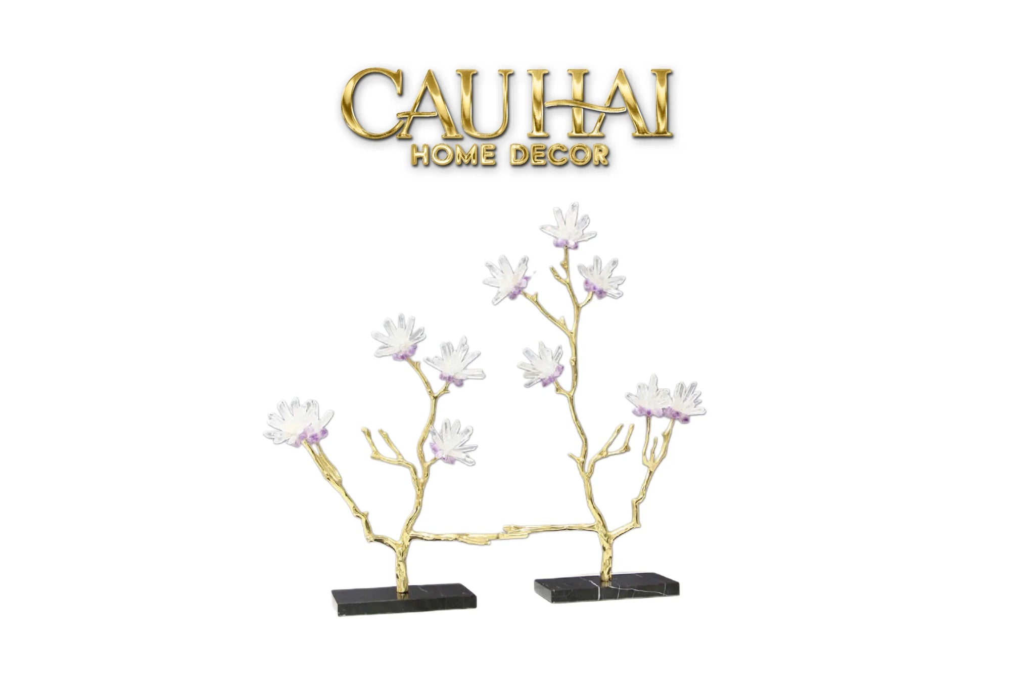 Maison Couture - Tượng Nhánh Cây Đồng Đá Thạch Anh Trắng - Les Fleurs White Quartz 27x50-CẬU HAI HOME DECOR