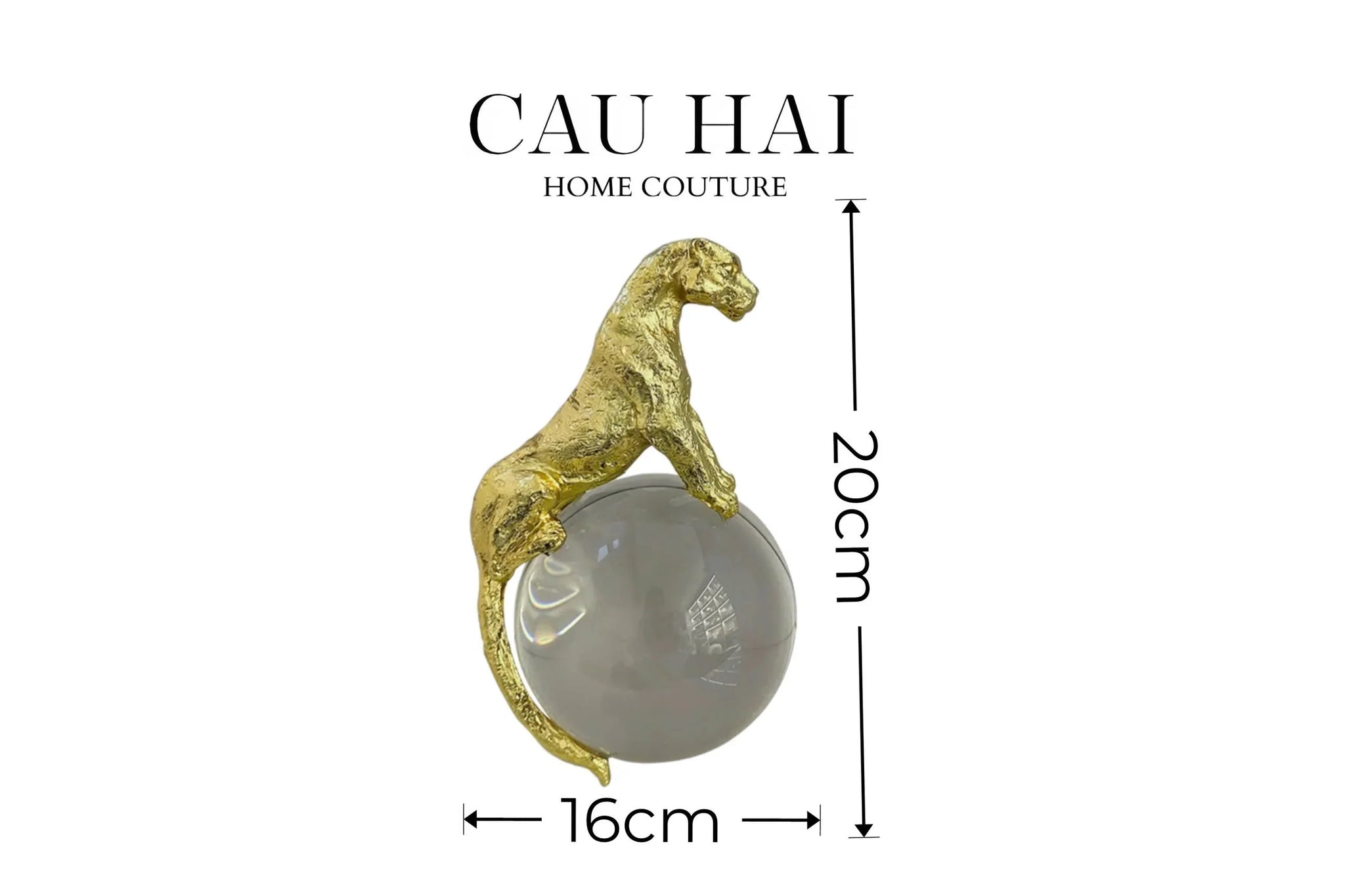 Maison Couture - Tượng Quả Cầu Pha Lê - Tượng Báo Bằng Đồng - Regal Brasson Panther Globe 15x30-CẬU HAI HOME DECOR