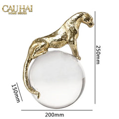 Maison Couture - Tượng Quả Cầu Pha Lê - Tượng Báo Bằng Đồng - Regal Brasson Panther Globe 15x30-CẬU HAI HOME DECOR