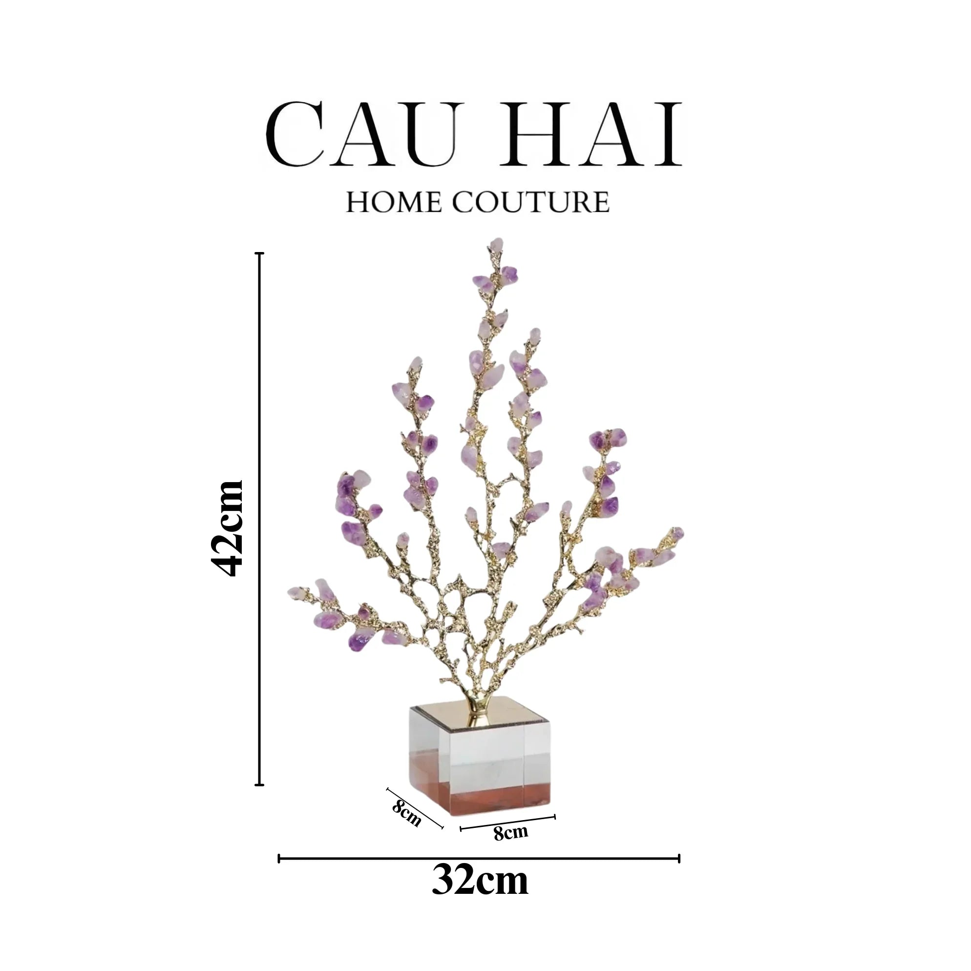 Maison Couture - Tượng San Hô Bằng Đồng Đá Thạch Anh Tím Amethyst Brasson Coral 32x42-CẬU HAI HOME DECOR