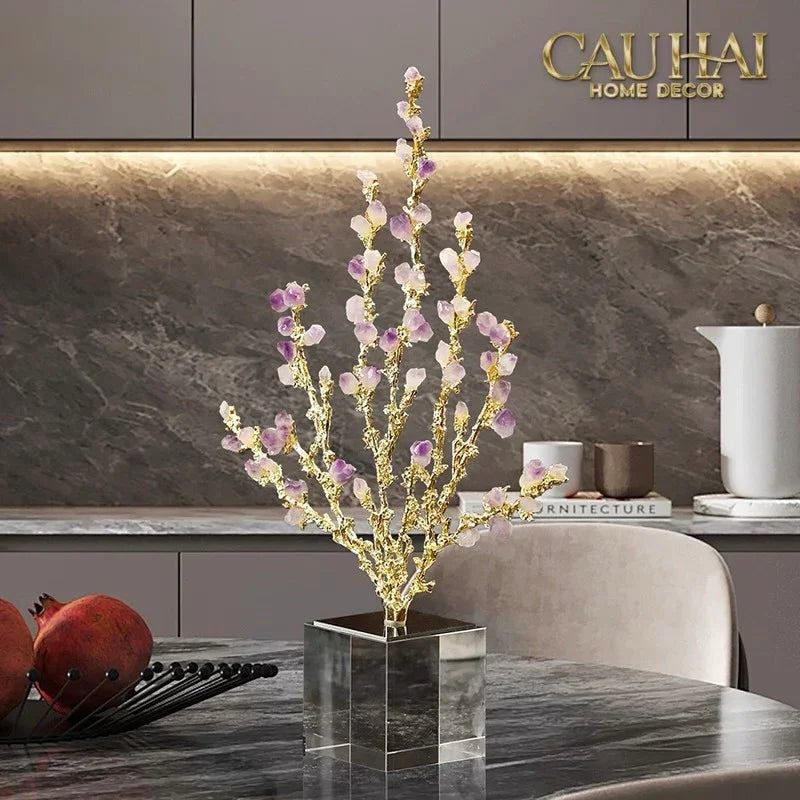 Maison Couture - Tượng San Hô Bằng Đồng Đá Thạch Anh Tím Amethyst Brasson Coral 32x42-CẬU HAI HOME DECOR